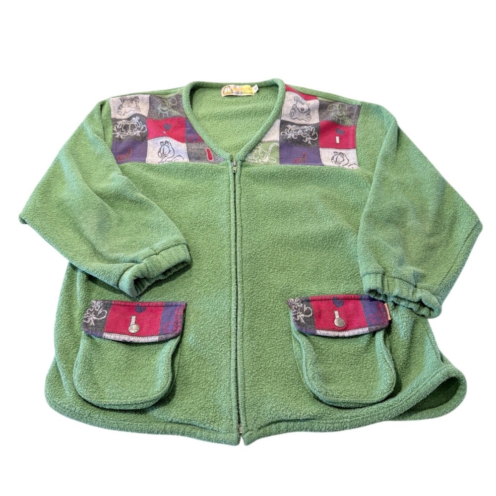 Vintage RARE Garfield Green Fleece Patchwork Full Zip Jacket 1978 Cartoon